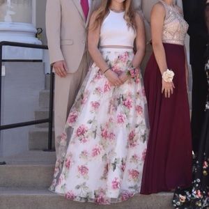 White and floral prom dress